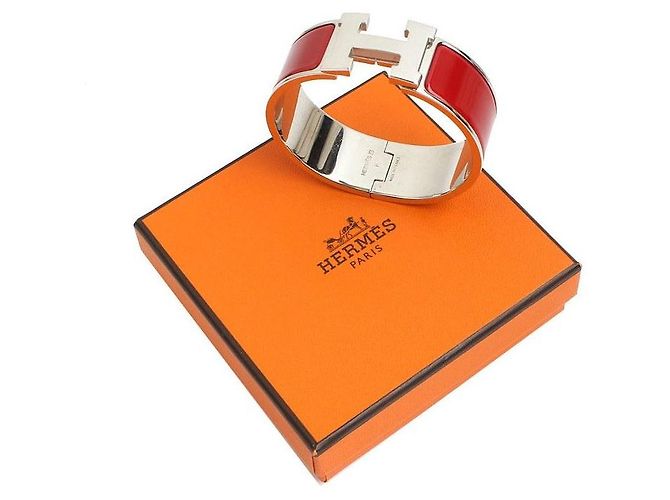 Hermès Rote Click-Clack Silberarmband Weiß - Ansicht 6