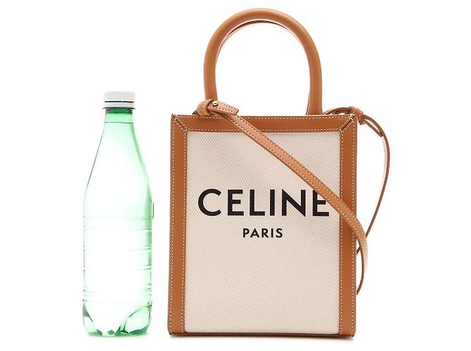 Céline Mini Borsa Cabas in Tela Triomphe e Pelle di Vitello Bianco - vista 2