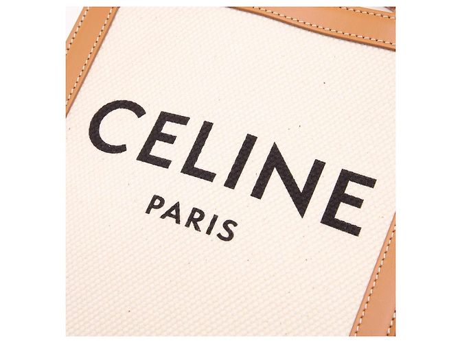 Céline Mini Borsa Cabas in Tela Triomphe e Pelle di Vitello Bianco - vista 7