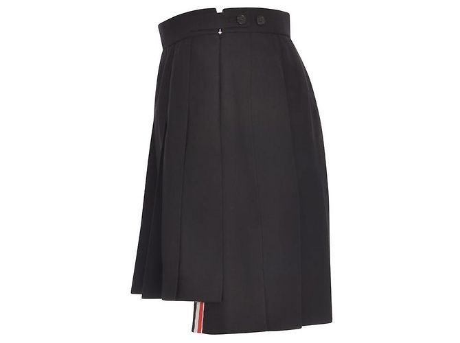 Thom Browne Falda mini plisada de lana Fresco Negro - vista 6