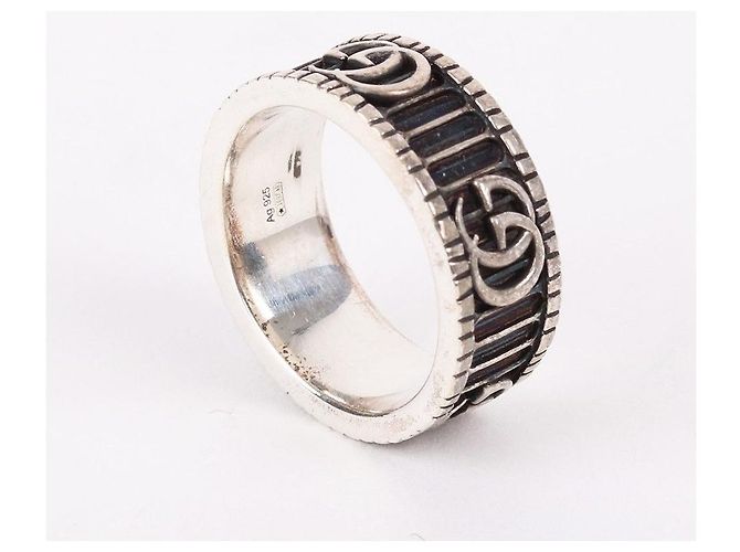 Gucci Anello Doppio in Argento GG Marmont Nero - vista 2