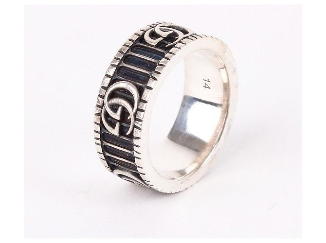 Gucci Anello Doppio in Argento GG Marmont Nero - vista 3