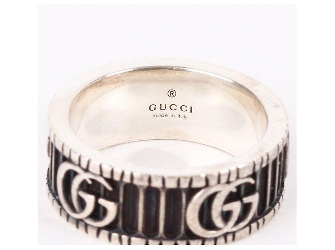 Gucci Anello Doppio in Argento GG Marmont Nero - vista 7