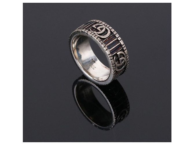 Gucci Anello Doppio in Argento GG Marmont Nero - vista 8