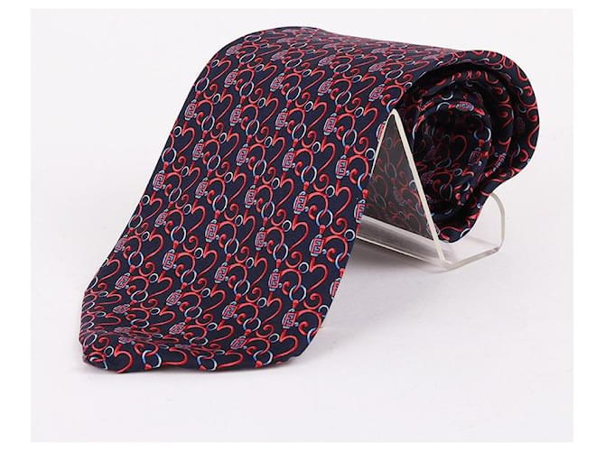Fendi Cravatta da Uomo FF Blu Marino Rosso - vista 2