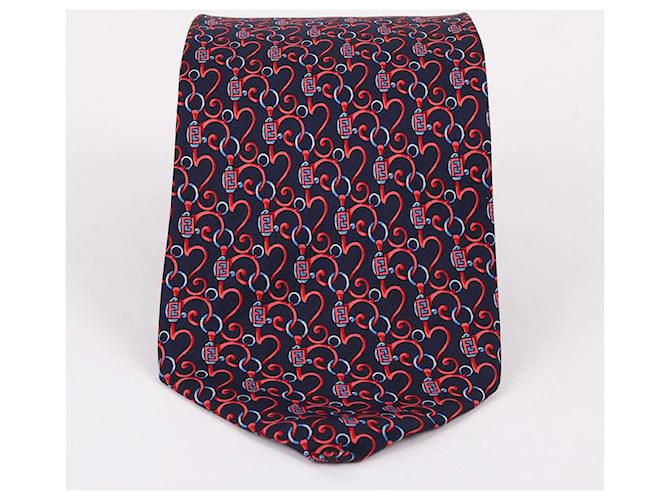 Fendi Cravatta da Uomo FF Blu Marino Rosso - vista 3