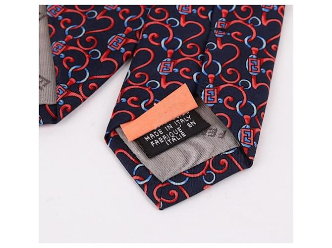 Fendi Cravatta da Uomo FF Blu Marino Rosso - vista 7
