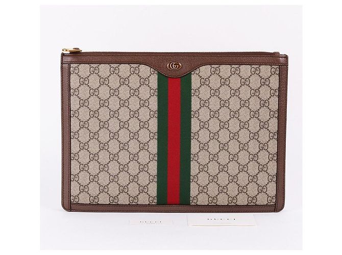 Gucci Grande Clutch Bag GG Canvas Ophidia Marrone - vista 10