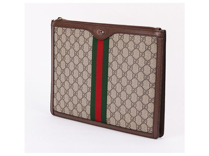 Gucci Grande Clutch Bag GG Canvas Ophidia Marrone - vista 3