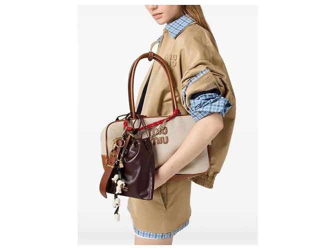Miu Miu Canvas-Leder-Tasche Braun - Ansicht 6