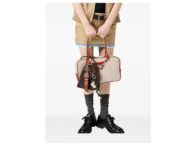 Miu Miu Canvas-Leder-Tasche Braun - Ansicht 9