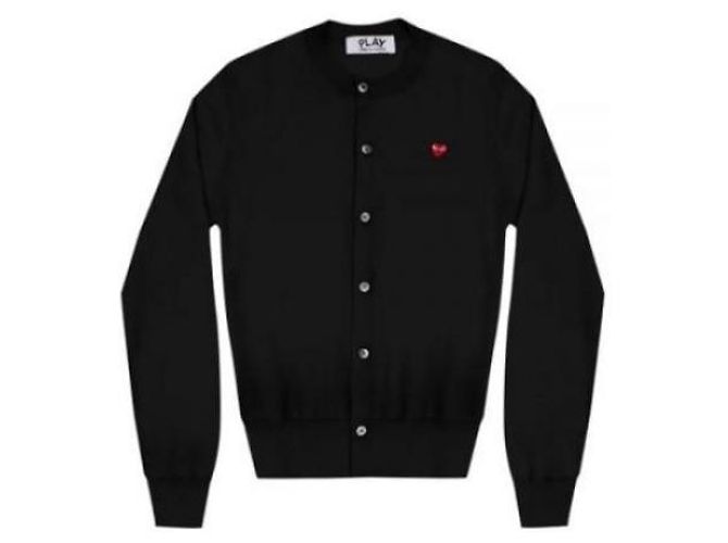Comme Des Garcons Cardigan mit kleinem roten Herz-Patch AZ Schwarz - Ansicht 4