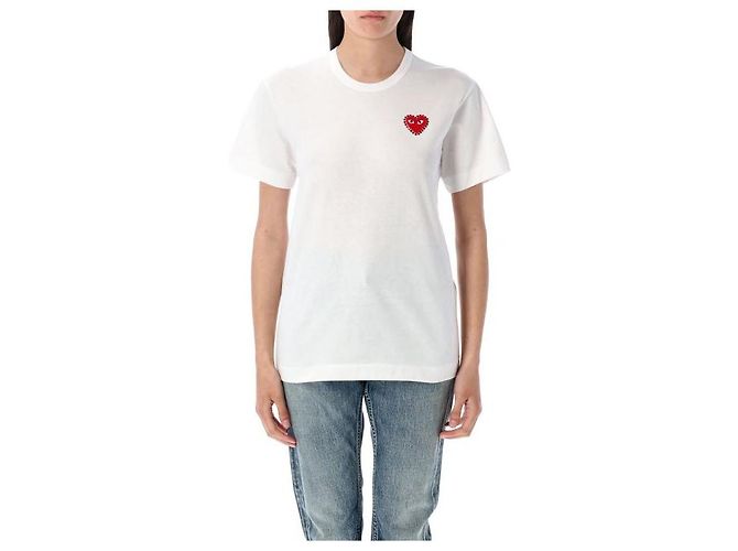 Comme Des Garcons Kurzarm-T-Shirt mit Strass-Herz-Patch AX Weiß - Ansicht 4