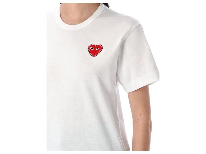 Comme Des Garcons Kurzarm-T-Shirt mit Strass-Herz-Patch AX Weiß - Ansicht 6