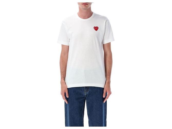 Comme Des Garcons Kurzarm-T-Shirt mit Strass-Herz-Patch AX Weiß - Ansicht 7