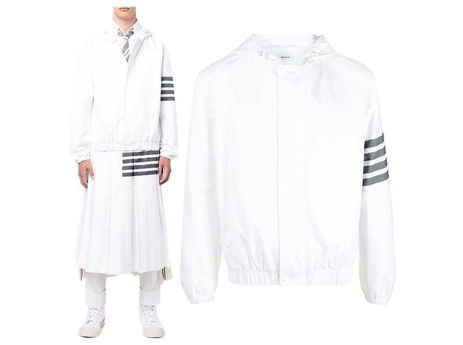 Thom Browne Chaqueta con capucha diagonal a rayas Primavera/Verano Blanco - vista 3