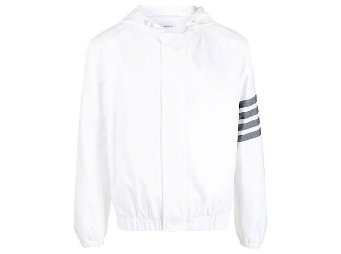 Thom Browne Chaqueta con capucha diagonal a rayas Primavera/Verano Blanco - vista 4