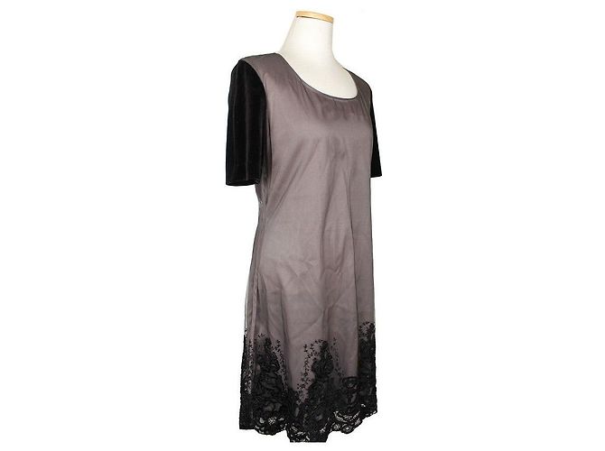 Alexander Mcqueen Beige-schwarzes Netzspitzenkleid mit Samtbesatz Braun - Ansicht 2