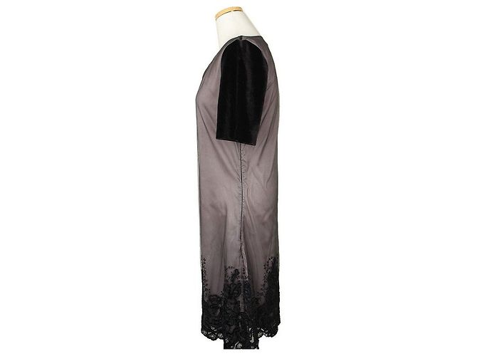 Alexander Mcqueen Beige-schwarzes Netzspitzenkleid mit Samtbesatz Braun - Ansicht 3