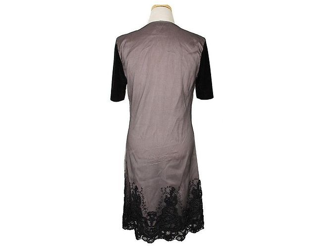 Alexander Mcqueen Beige-schwarzes Netzspitzenkleid mit Samtbesatz Braun - Ansicht 4