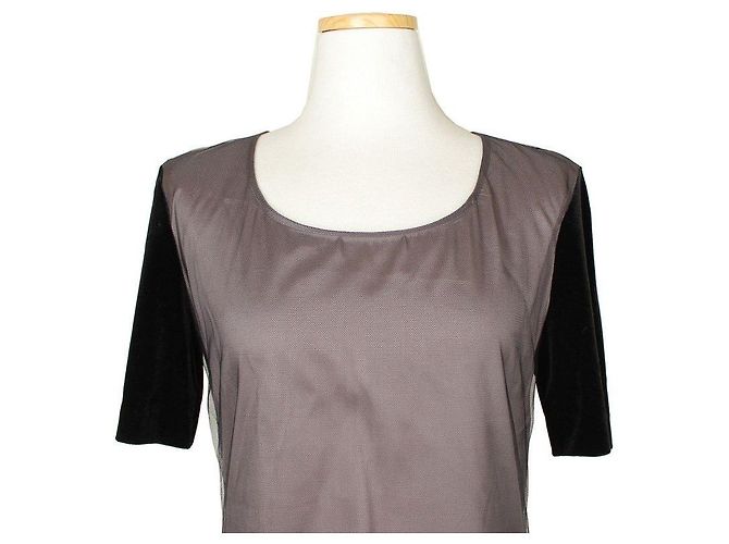Alexander Mcqueen Beige-schwarzes Netzspitzenkleid mit Samtbesatz Braun - Ansicht 6