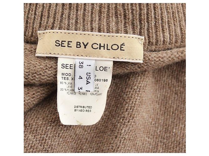 Chloé Strickjacke aus Wolle mit Cut-Out-Details Melange Beige Braun - Ansicht 5