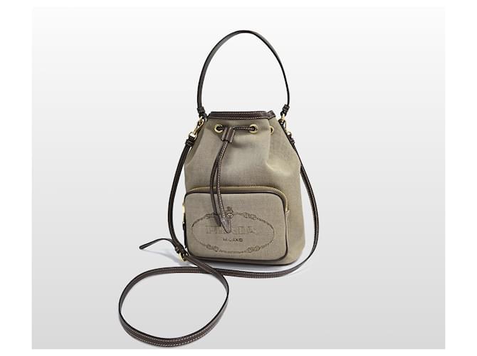 Prada Borsa a secchiello piccola in jacquard con logo Marrone - vista 2
