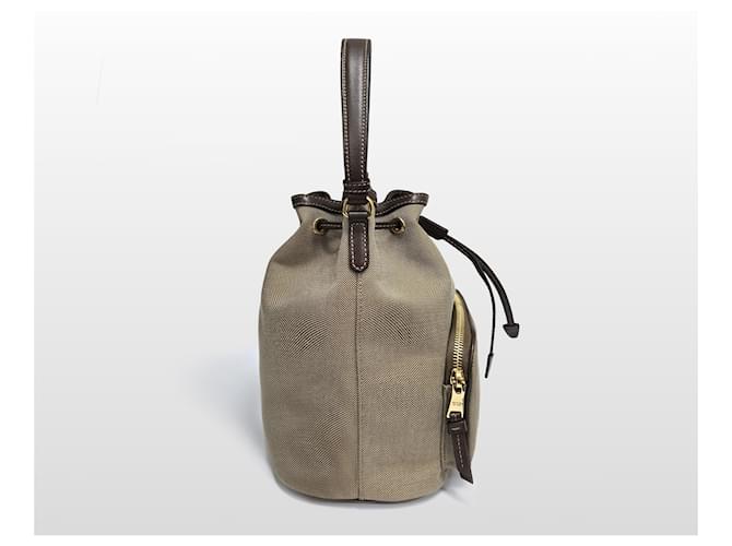 Prada Borsa a secchiello piccola in jacquard con logo Marrone - vista 4