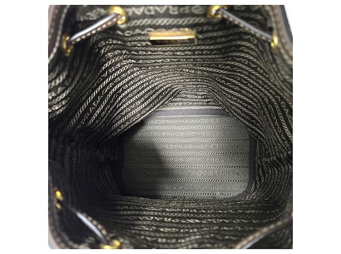 Prada Borsa a secchiello piccola in jacquard con logo Marrone - vista 8
