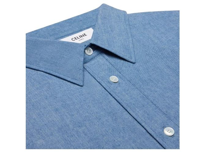 Céline Camicia in cotone chambray loose in lavaggio indigo Blu - vista 3
