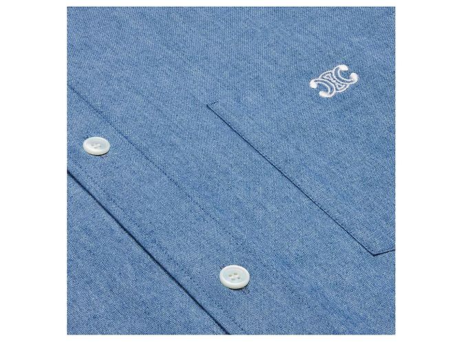 Céline Camicia in cotone chambray loose in lavaggio indigo Blu - vista 4