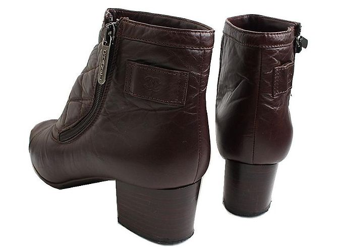 Chanel Botines de cuero marrón Castaño - vista 4