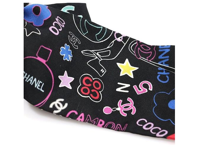 Chanel Scrunchie per capelli in seta nera con motivo logo CC Nero - vista 7