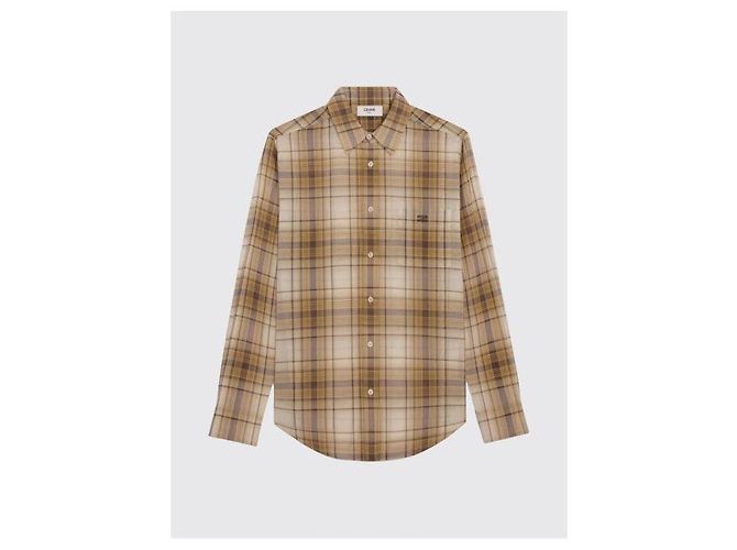 Céline Camicia ampia in cotone a quadri chiari Marrone - vista 4