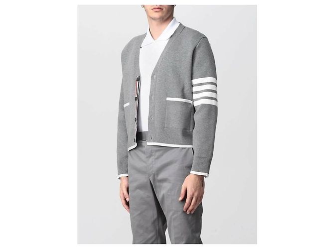 Thom Browne Bar gestreifter Milano-Stich-Kanten-Cardigan Braun - Ansicht 5