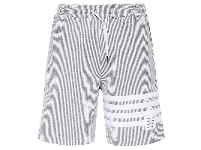 Thom Browne Shorts in seersucker di cotone a righe Loopback - vista 4