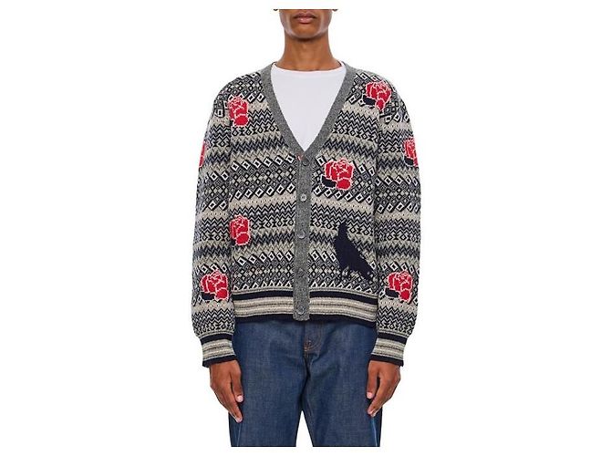 Thom Browne Kardigan aus Mohairwolle in Rosa und Rabe Mehrfarben - Ansicht 4