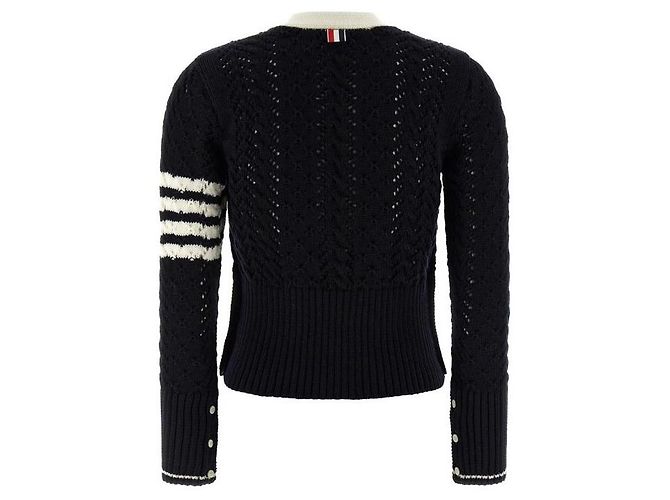 Thom Browne Merinowoll-Cardigan mit Kabelstrickmuster Blau - Ansicht 5