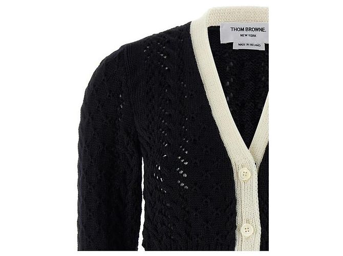 Thom Browne Merinowoll-Cardigan mit Kabelstrickmuster Blau - Ansicht 6