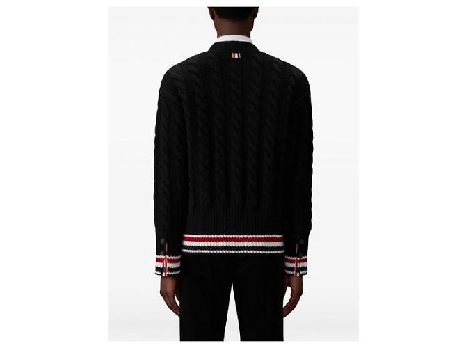 Thom Browne Merino Baby Pullover mit RWB-Streifen und Kabelstrick Schwarz - Ansicht 6