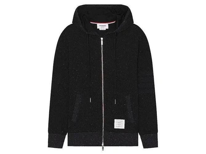 Thom Browne Bar Loopback Seda Capuz com Zíper Preto - vista 4