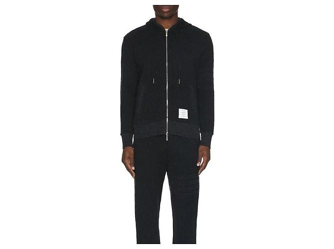 Thom Browne Bar Loopback Seda Capuz com Zíper Preto - vista 7