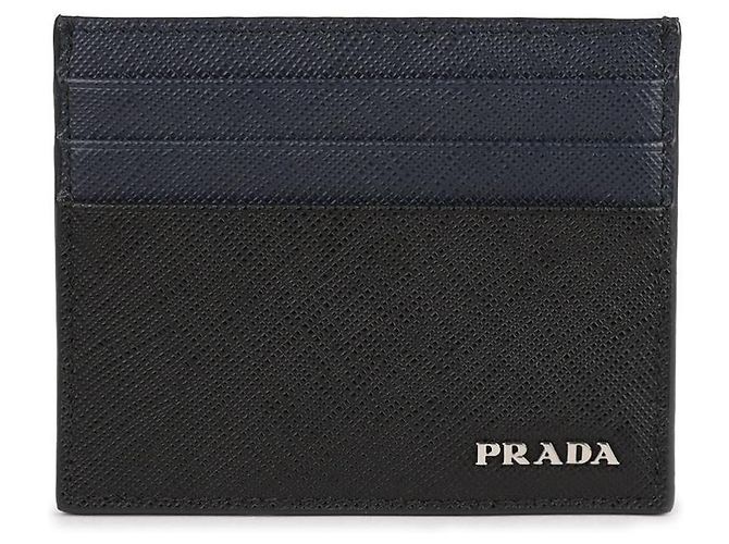 Prada Saffiano Leather Card Holder Blue - view 3