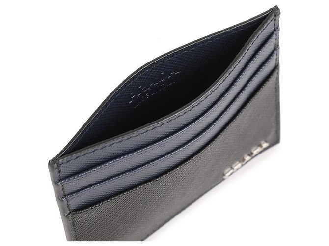 Prada Saffiano Leather Card Holder Blue - view 8