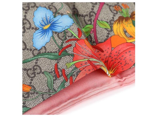 Gucci Seidenschal mit GG-Blumenmuster Pink - Ansicht 7