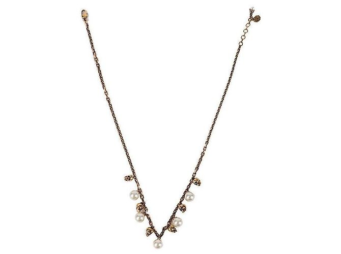 Alexander Mcqueen Collar de Perlas y Calavera Dorado - vista 3