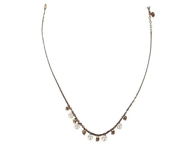 Alexander Mcqueen Collar de Perlas y Calavera Dorado - vista 4