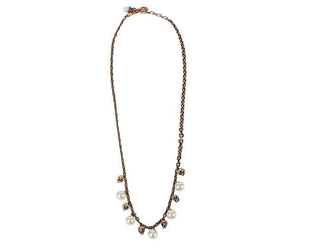 Alexander Mcqueen Collar de Perlas y Calavera Dorado - vista 5