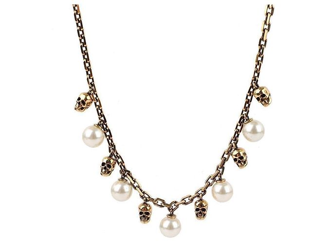 Alexander Mcqueen Collar de Perlas y Calavera Dorado - vista 6