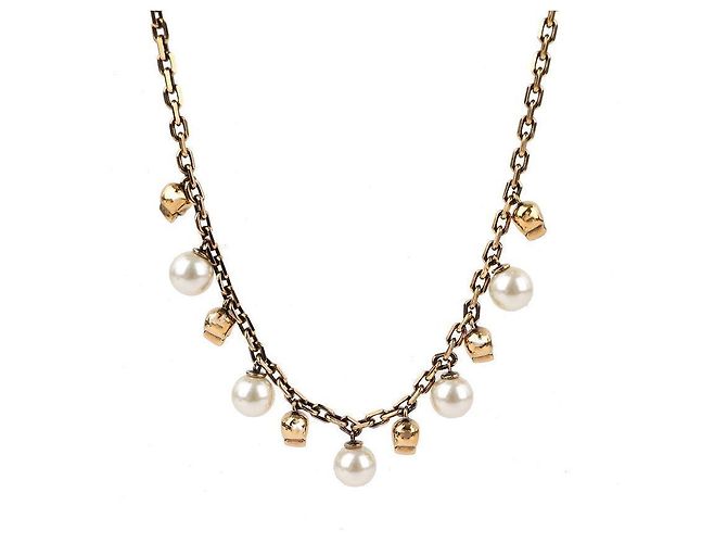 Alexander Mcqueen Collar de Perlas y Calavera Dorado - vista 7